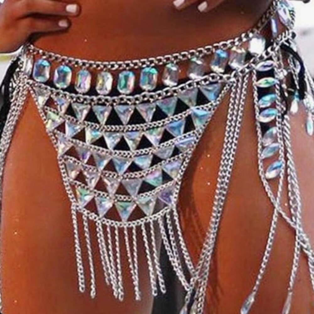 Rhinestone Body Chain Waist Skirt – Sexy Festival & Beach Jewelry